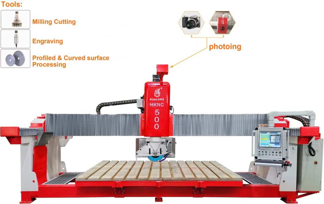 Basic Customization Hualong Machinery Italy Program Software 5 Axis CNC Bridge Saw Stone Tile Cutter Cutting Machine for Marble,Quartz Kitchen Countertop Making