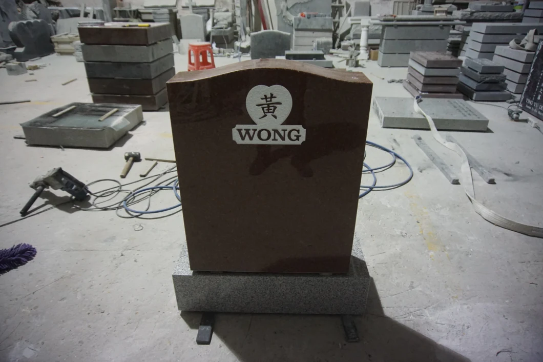 Bright Red Granite Grave Headstone Memorial Markers with Classic White Bases